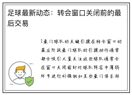 足球最新动态：转会窗口关闭前的最后交易